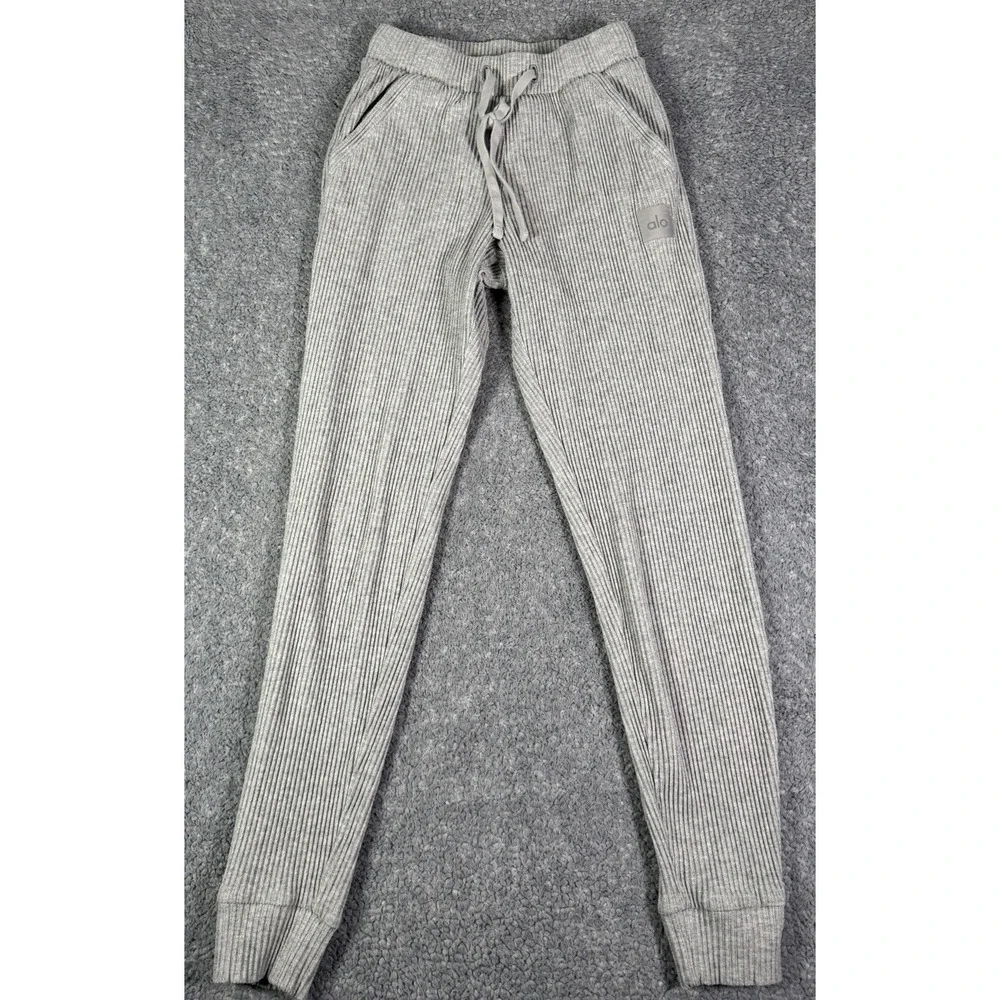 Alo Yoga Muse Sweatpants Womens XXS 2XS Gray Ribbed Joggers Drawstring Active